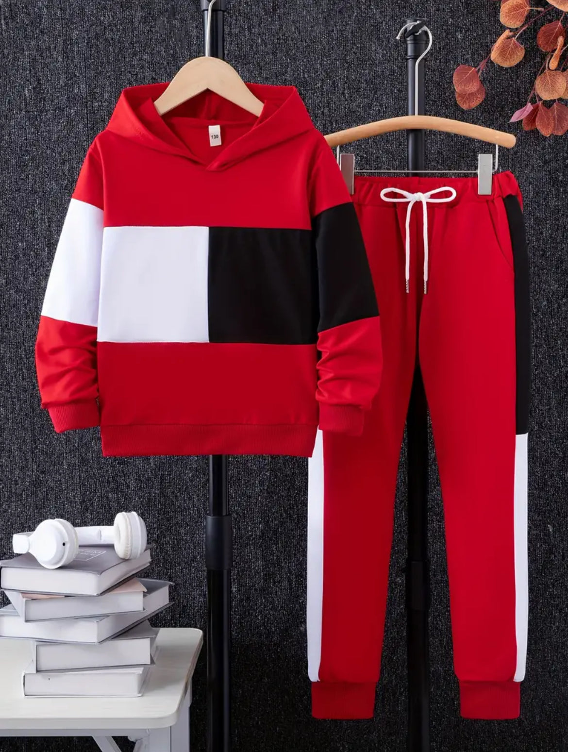 Boy's Trendy 2pcs, Color Block Hoodie & Drawstring Sweatpants Set