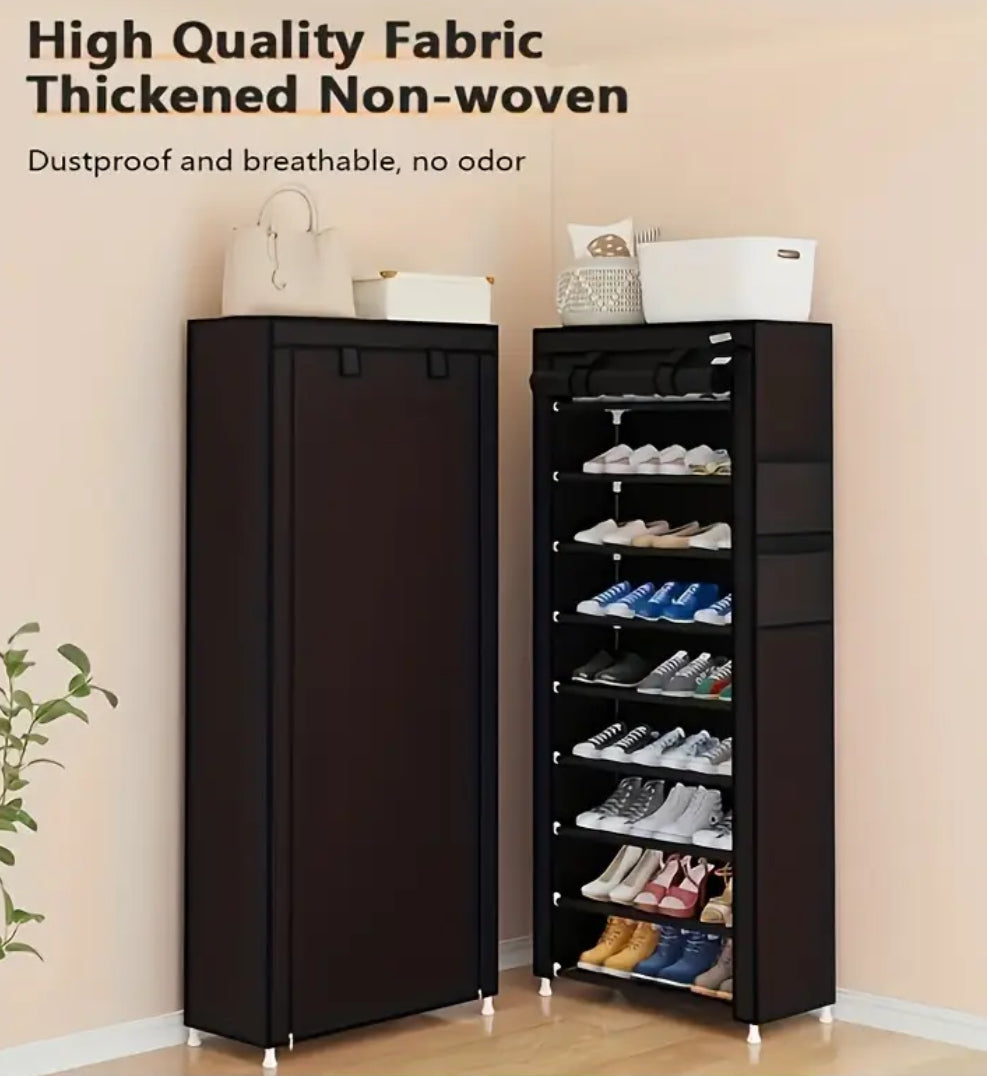 1pc 10 Layer Shoe Cabinet with Dust Cover, Space Saving + Large Capacity