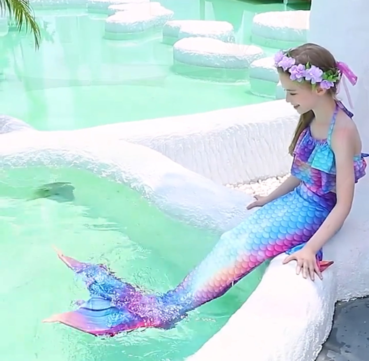 Girls “Mermaid” 4pcs Swimsuit (+Monofin)