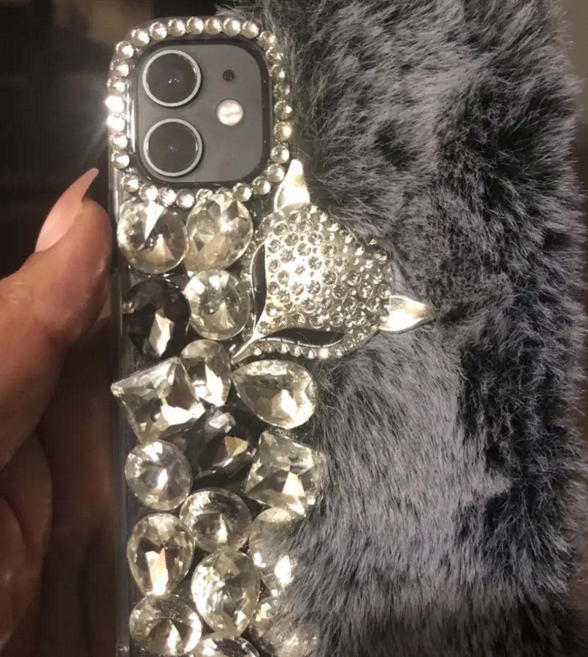 “Luxury Diamond” Metal Fox Faux Fur, iPhone Case