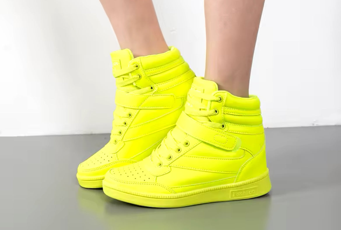 “Retro 80s” Women’s High Tops, Vibrant Color Wedge Heel Sneakers