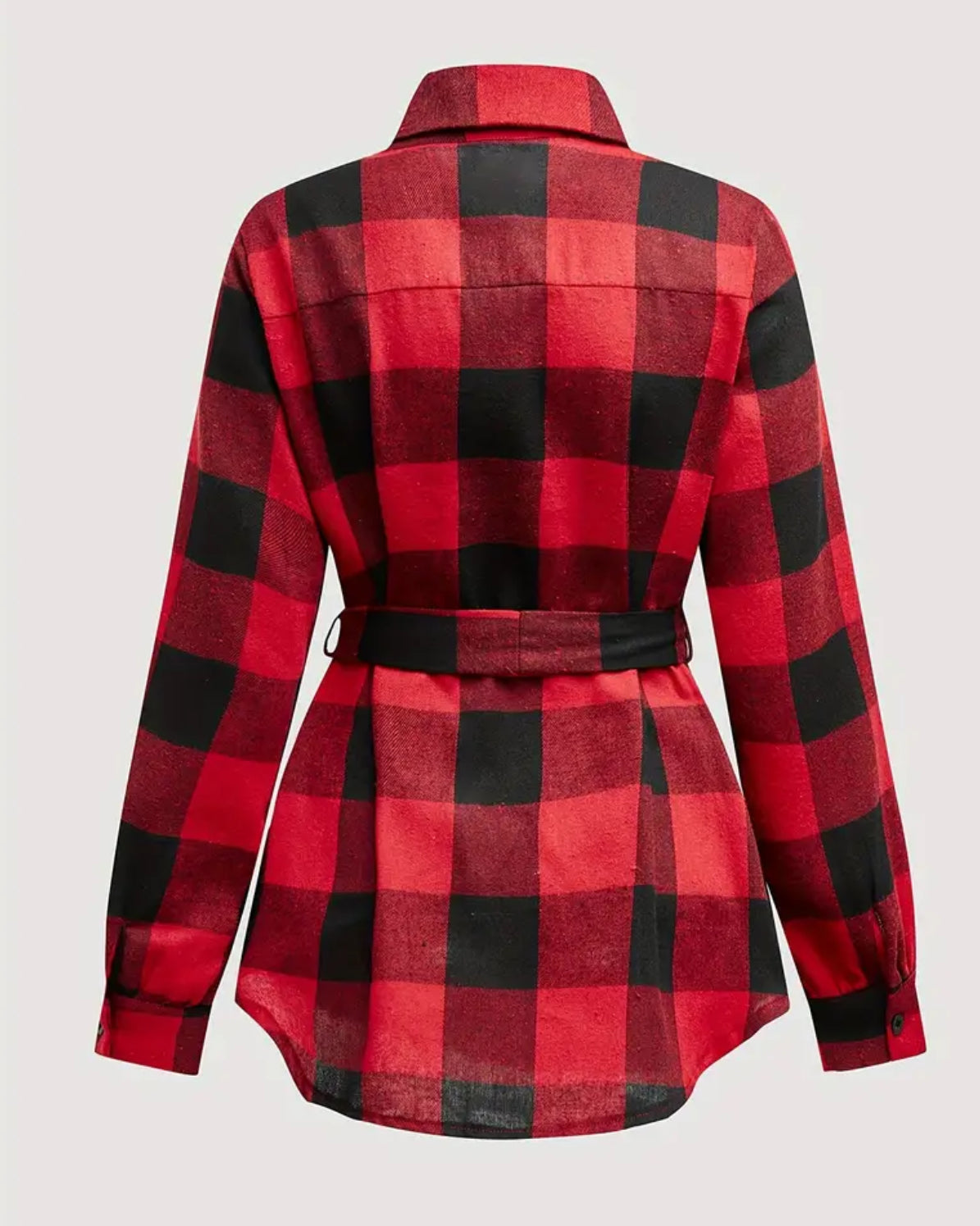 “Holly Jolly” Elegant Plaid Long-Sleeve Shirt with Belt