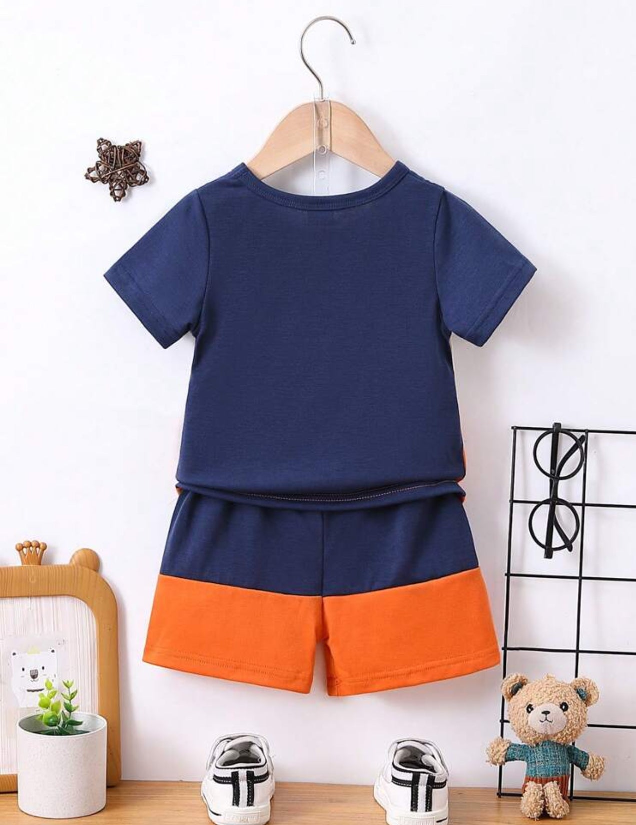 Baby Boy Color Block T-Shirt And Shorts Set For Summer