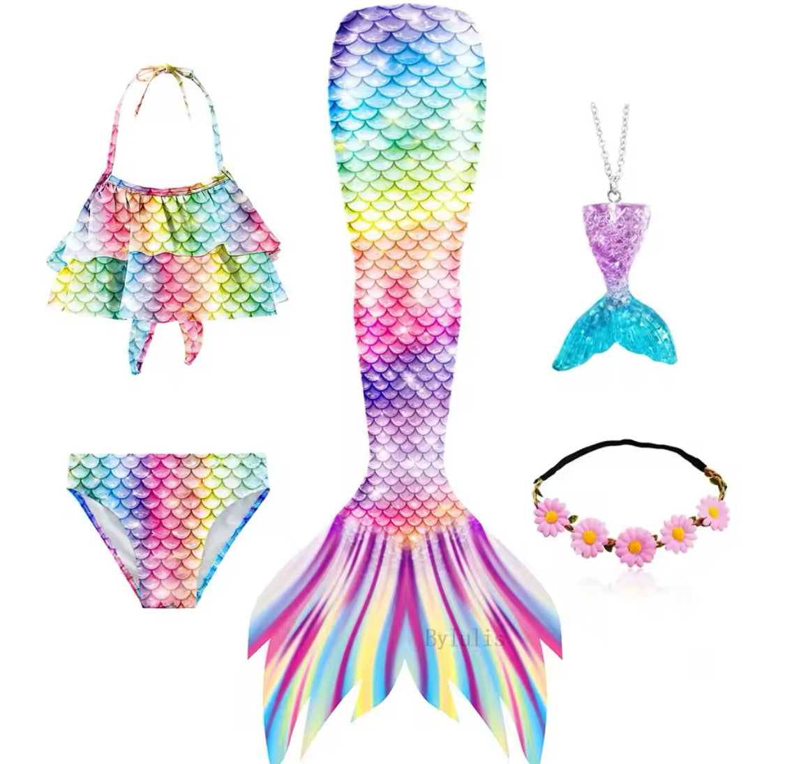 5Pcs/Set Girls Mermaid Tail Swimsuits 🪷🐚 Little Mermaid