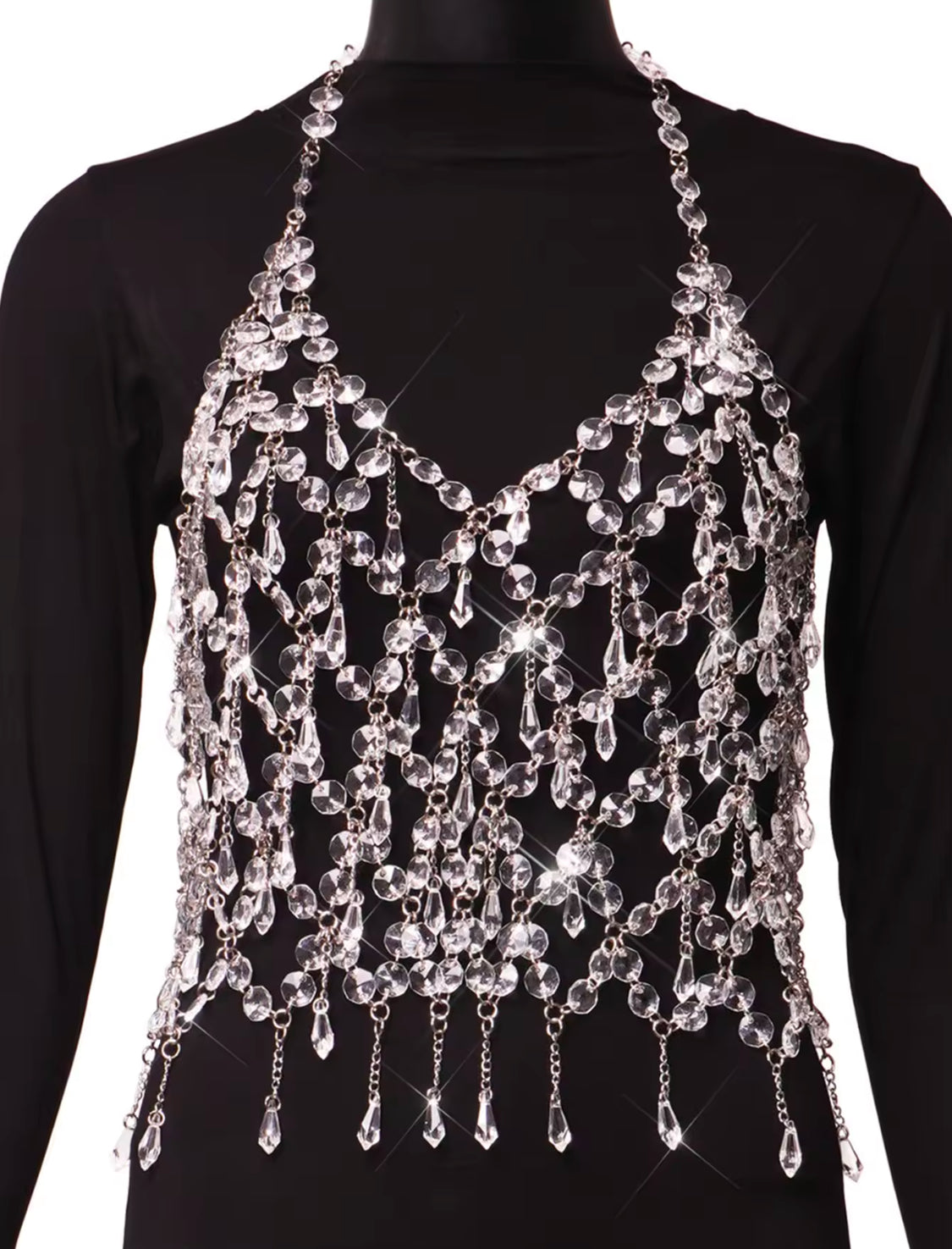 “Crystals” See Through Rhinestone, y2k Halter Cropped Tank Top