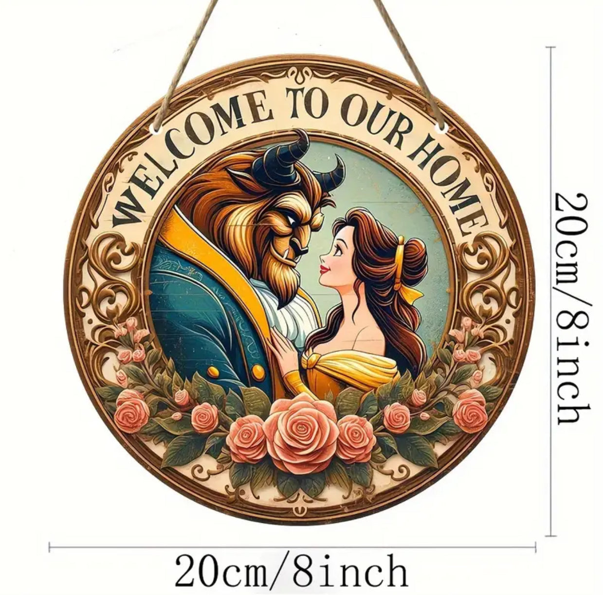 Disney Beauty and the Beast Wooden Round Sign (7.87*7.87inch)