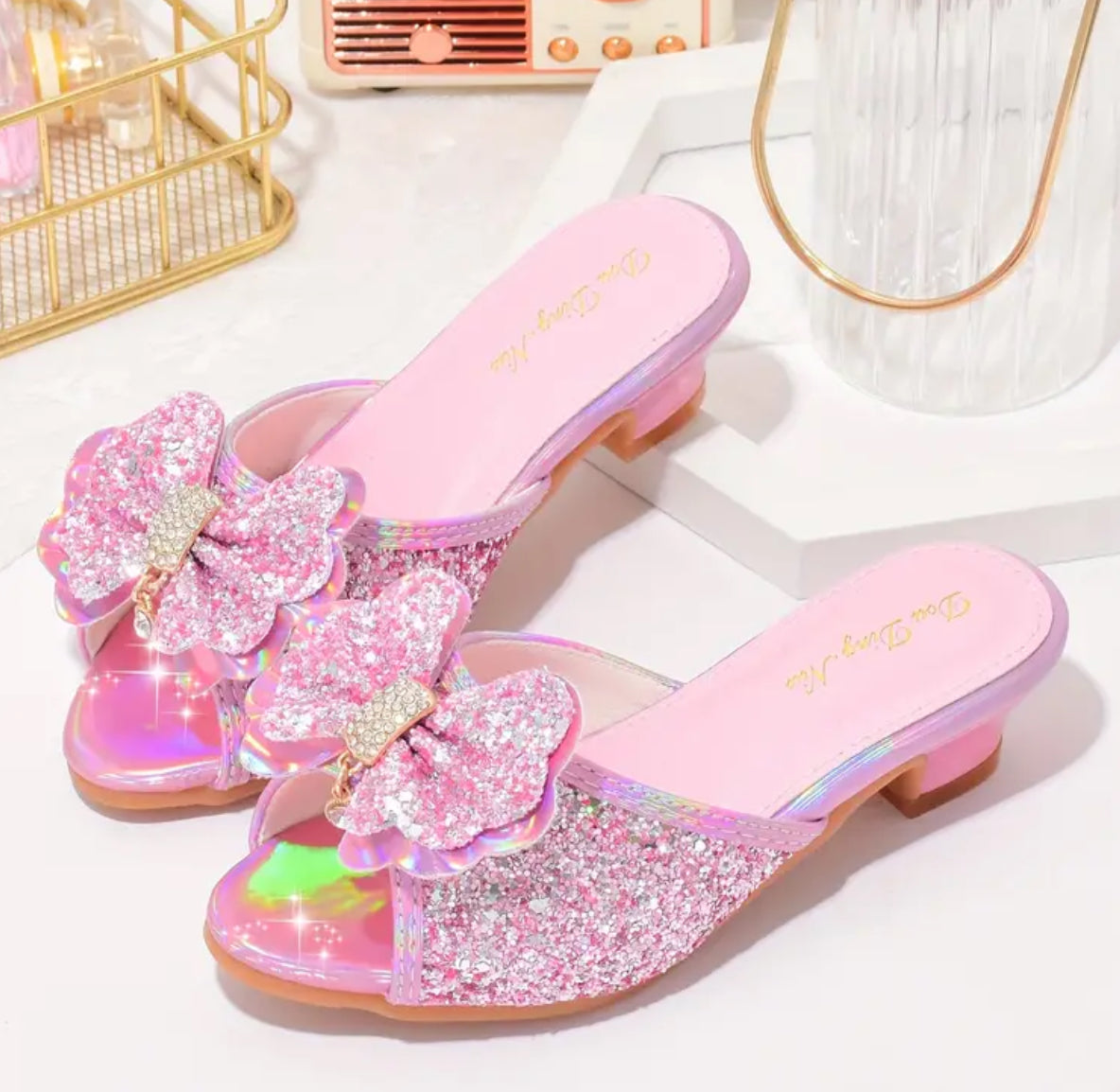 Shiny Bowknot Sequin High-heeled Slipper Outdoor Sandals