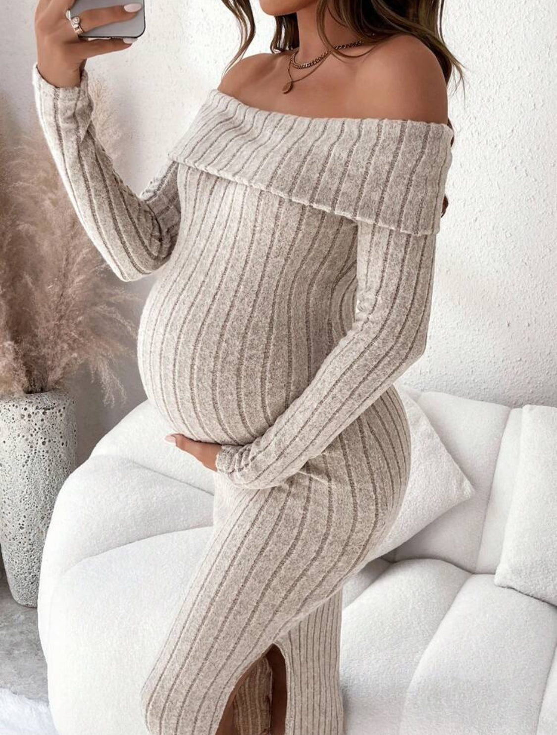 Vestido ajustado con abertura lateral y hombros descubiertos, informal, colección Baby Bumps 🌙⭐️