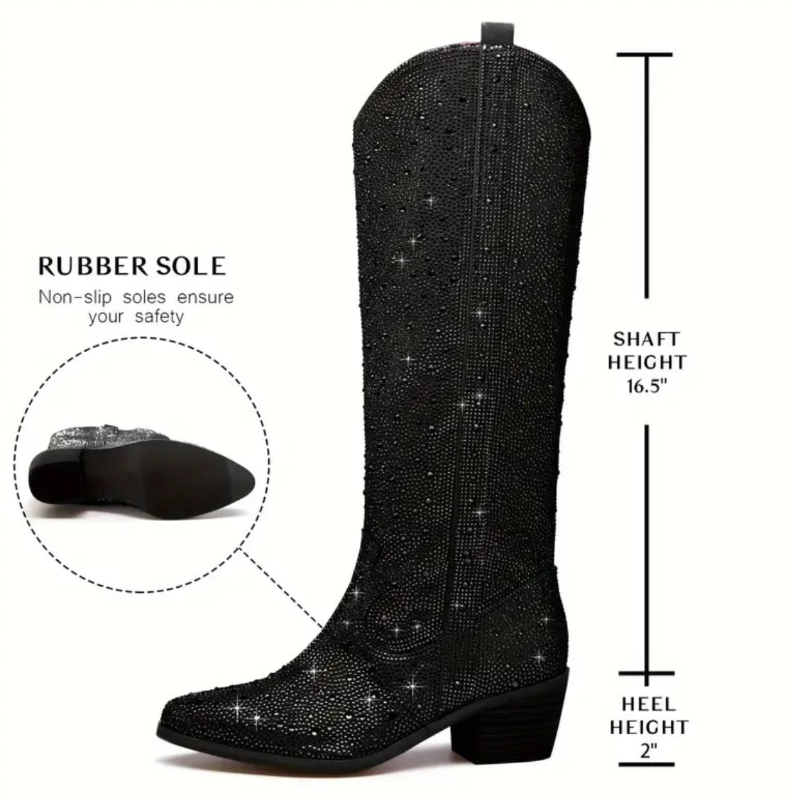 Black Hearts 🖤 Glitter, Western Rhinestone Boots