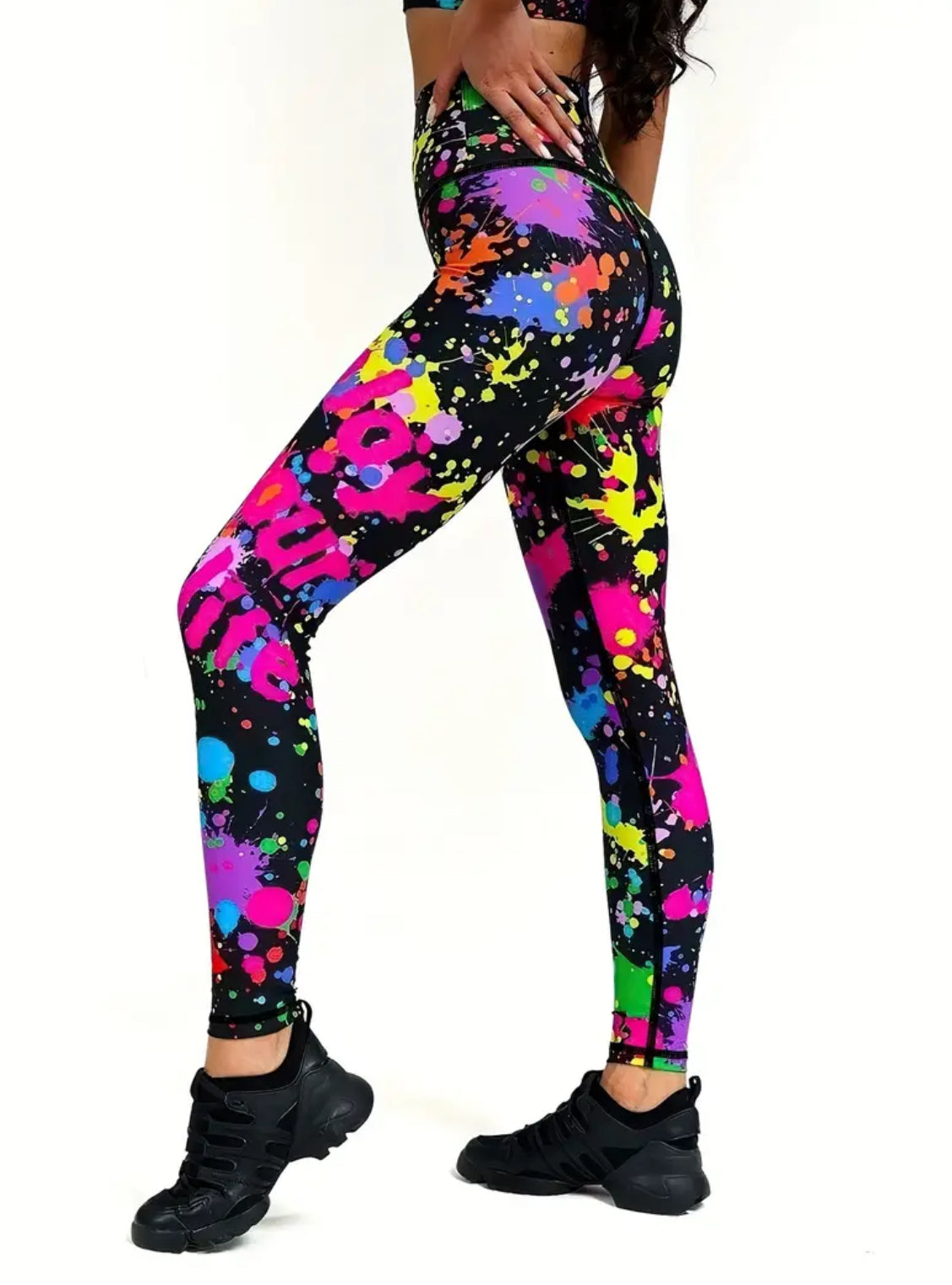 Leggings de yoga con grafiti, control de abdomen de cintura alta, levantamiento de glúteos, pantalones ajustados para correr