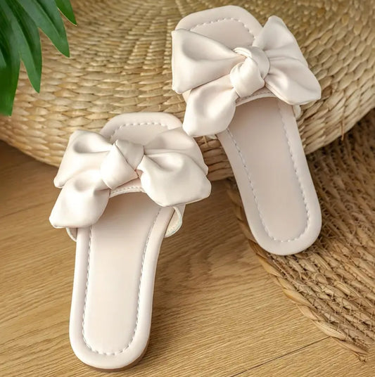 Trendy Bowknot, Open Toe Slippers For Girls, indoor + outdoor, Youth