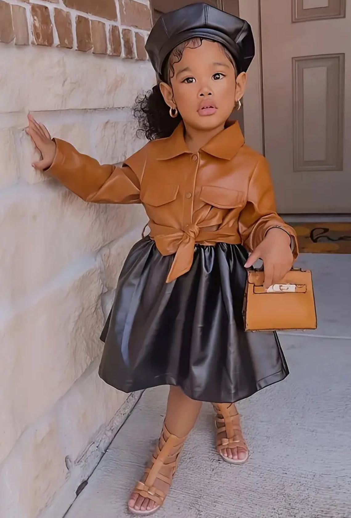 Trendy & Chic Faux Leather Dress With Belt, Glam ✨ Baby Collection