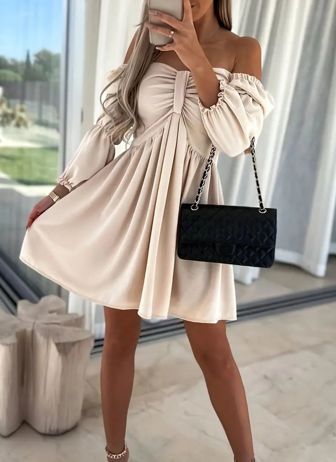 “Romeo” Off Shoulder, Solid Casual Dress