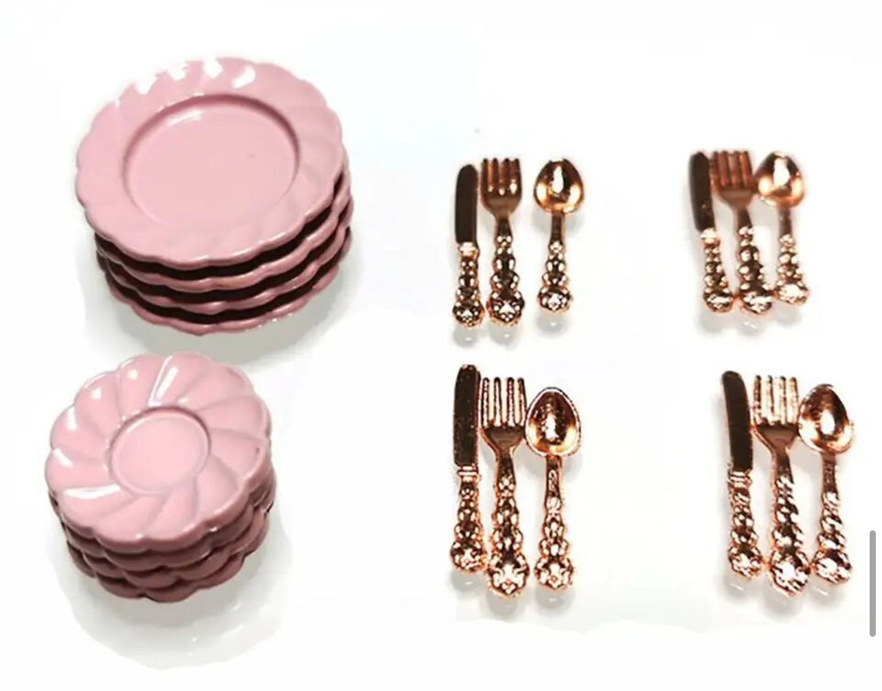 Dollhouse, Pink 💕 Miniature Tableware Set, Vintage, 20pcs