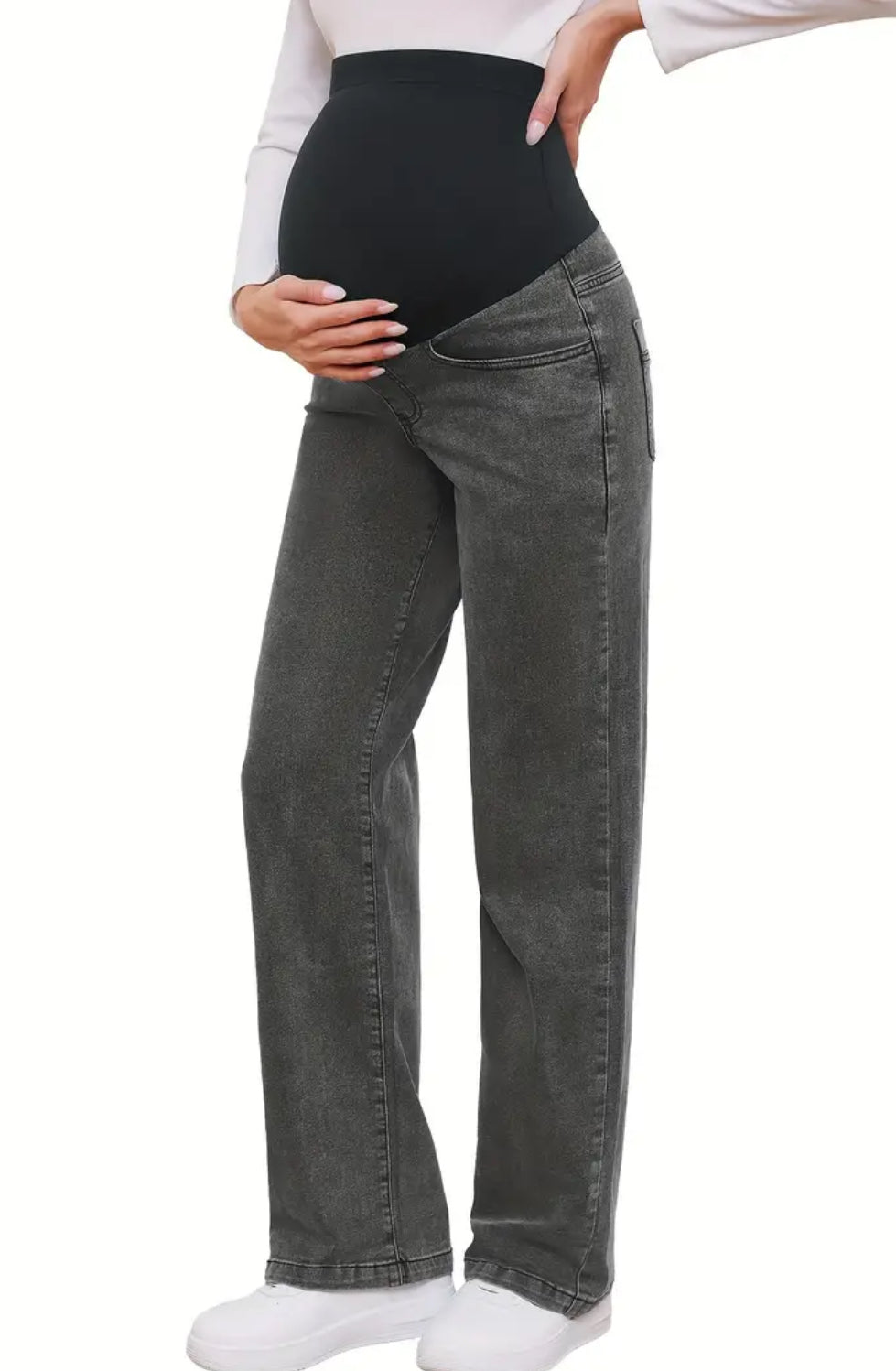 Relaxed Fit Maternity Jeans - Straight Leg Over Belly with Pockets