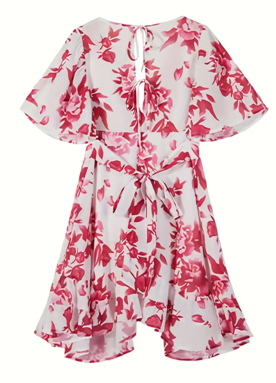 “Floral Flare” Ruffle Hem, Casual Short Sleeve, V Neck Dress