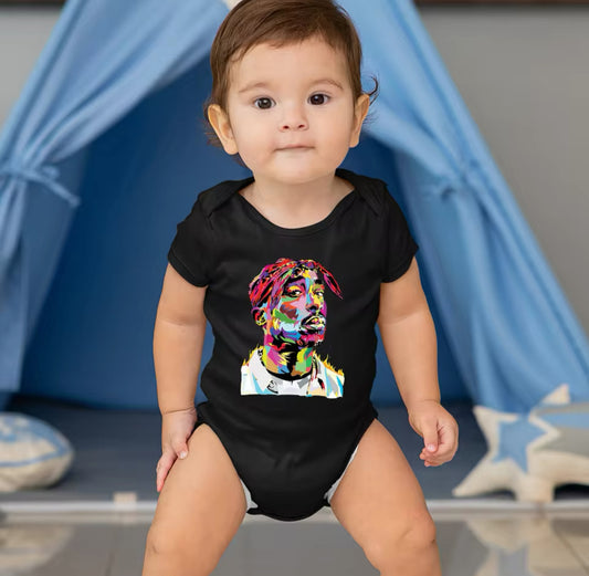 Mono infantil hipster con estampado pop art de colores oscuros del rapero “Tupac”, para niño y niña