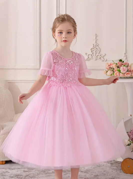 Princess Tulle Gown With Floral Embroidery