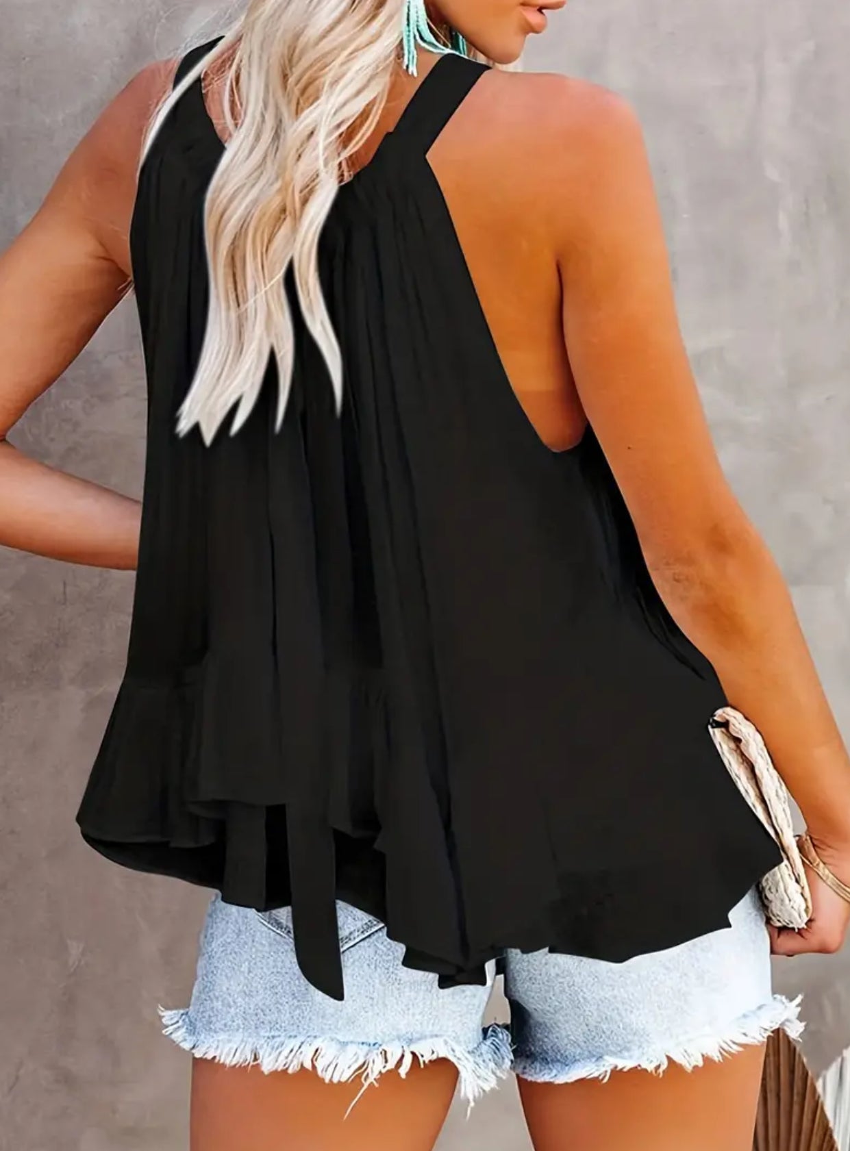 Sleeveless Ruffle Trim Blouse, Casual and Stylish