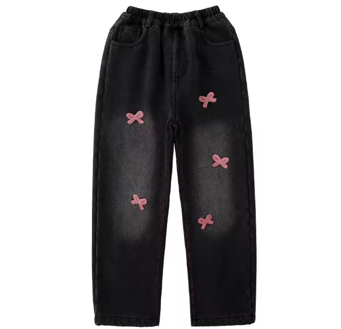 ‘I’M JUST A GIRL’ Pink Ribbons Black Jeans