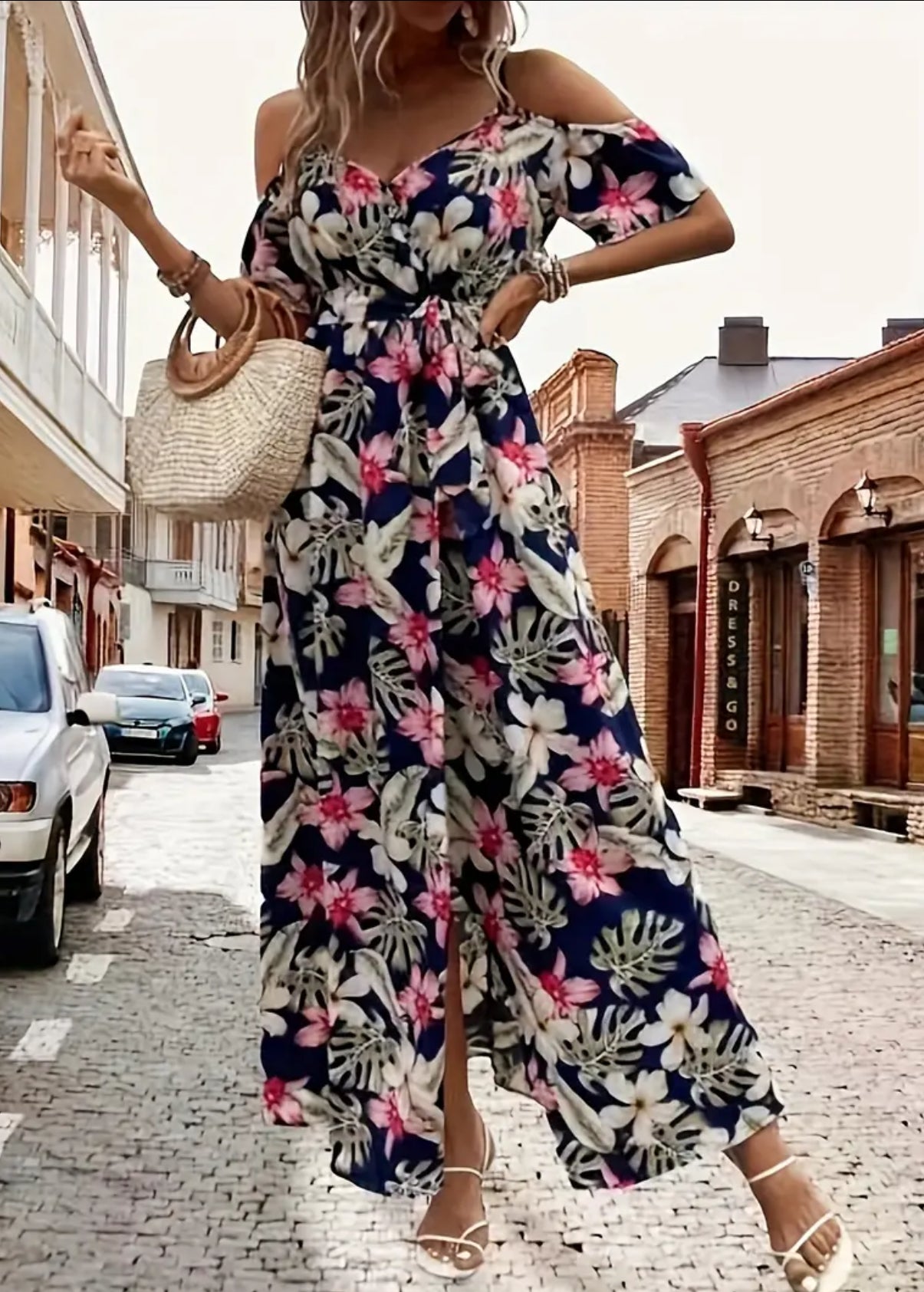 “Floral Italiano” Split Thigh A-line Dress