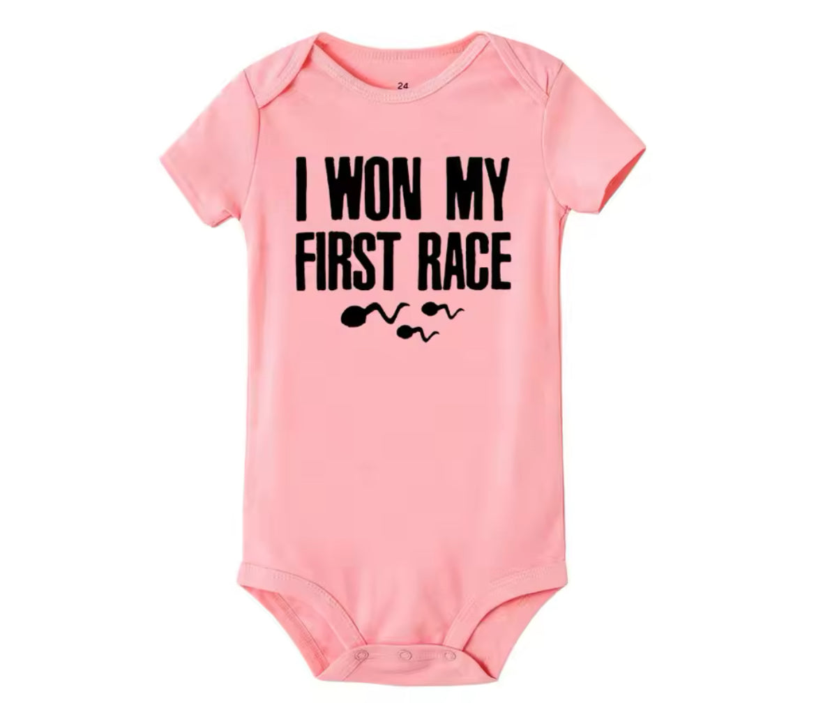 “I Won My First Race” Little Swimmers, Boys + Girls Onesie