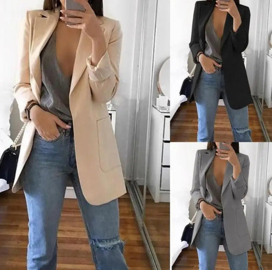 Blazer con solapa y cuello abierto para mujer