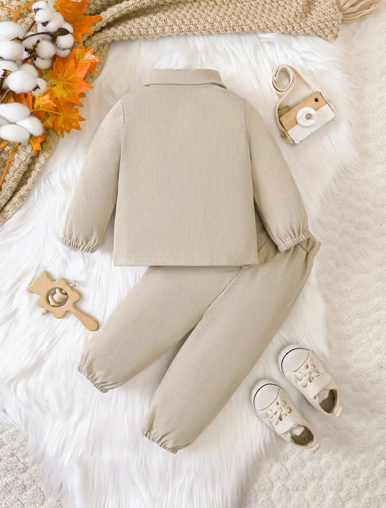 Beige Solid Color Boys Outfit