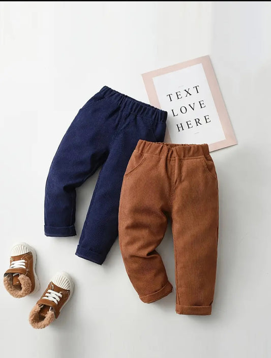 Pantalones casuales de pana para niños con cintura elástica y bolsillos