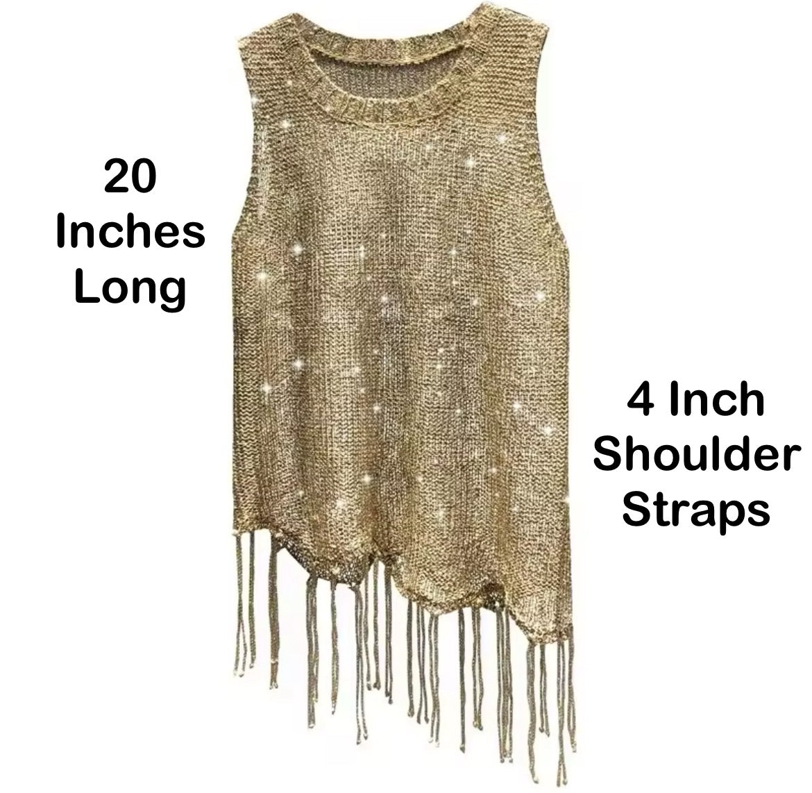 Shiny Bling Sequined Tassels Knitted Vest Tank Top