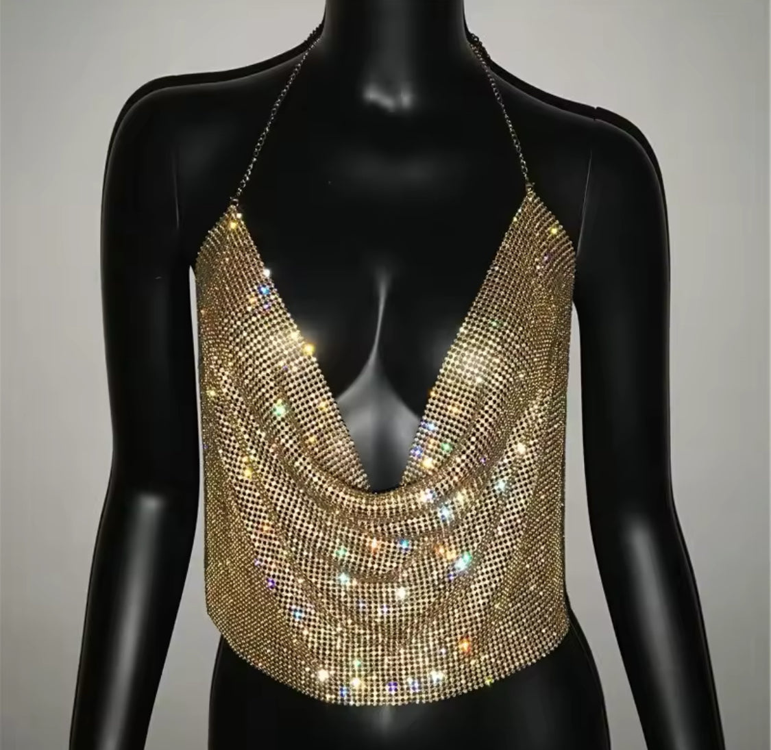 “Festival Rhinestone”Backless, V Neck Metal Tank Tops