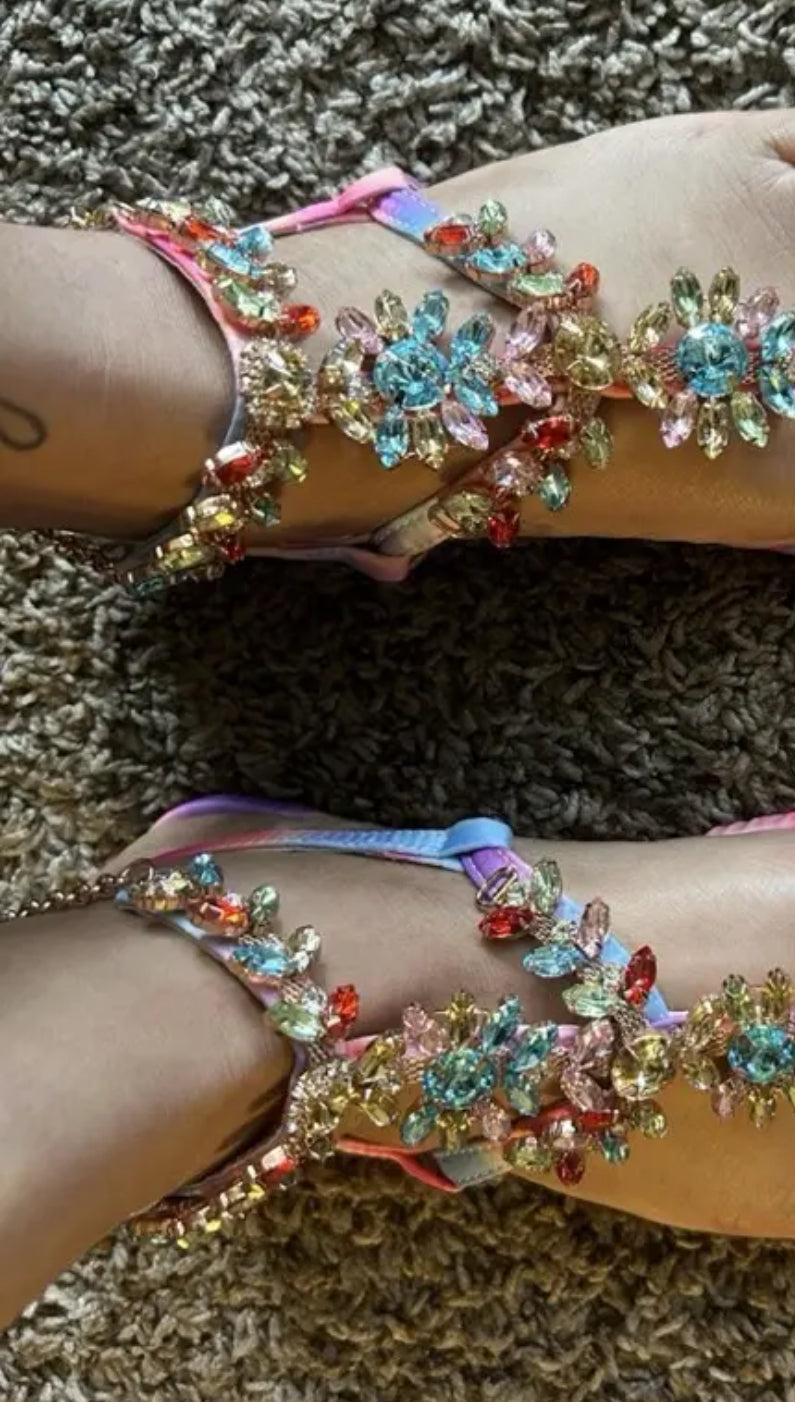 Sandalias con tiras en el tobillo y diamantes de imitación para mujer “Cleopatra”