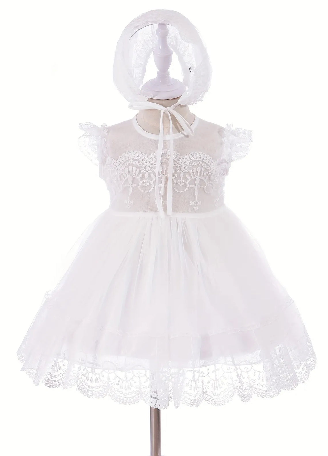 60% OFF, Baby Girls Lace Mesh Princess Christening Dress & Bonnet