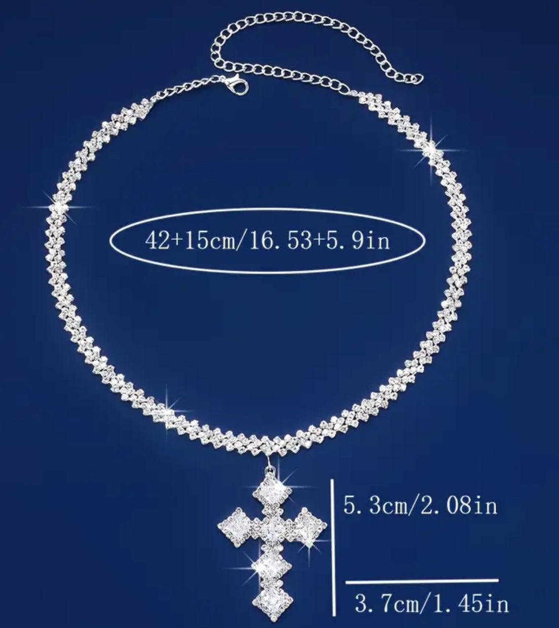 Sparkling Rhinestone Rhombus Zirconia Cross Pendant Necklace