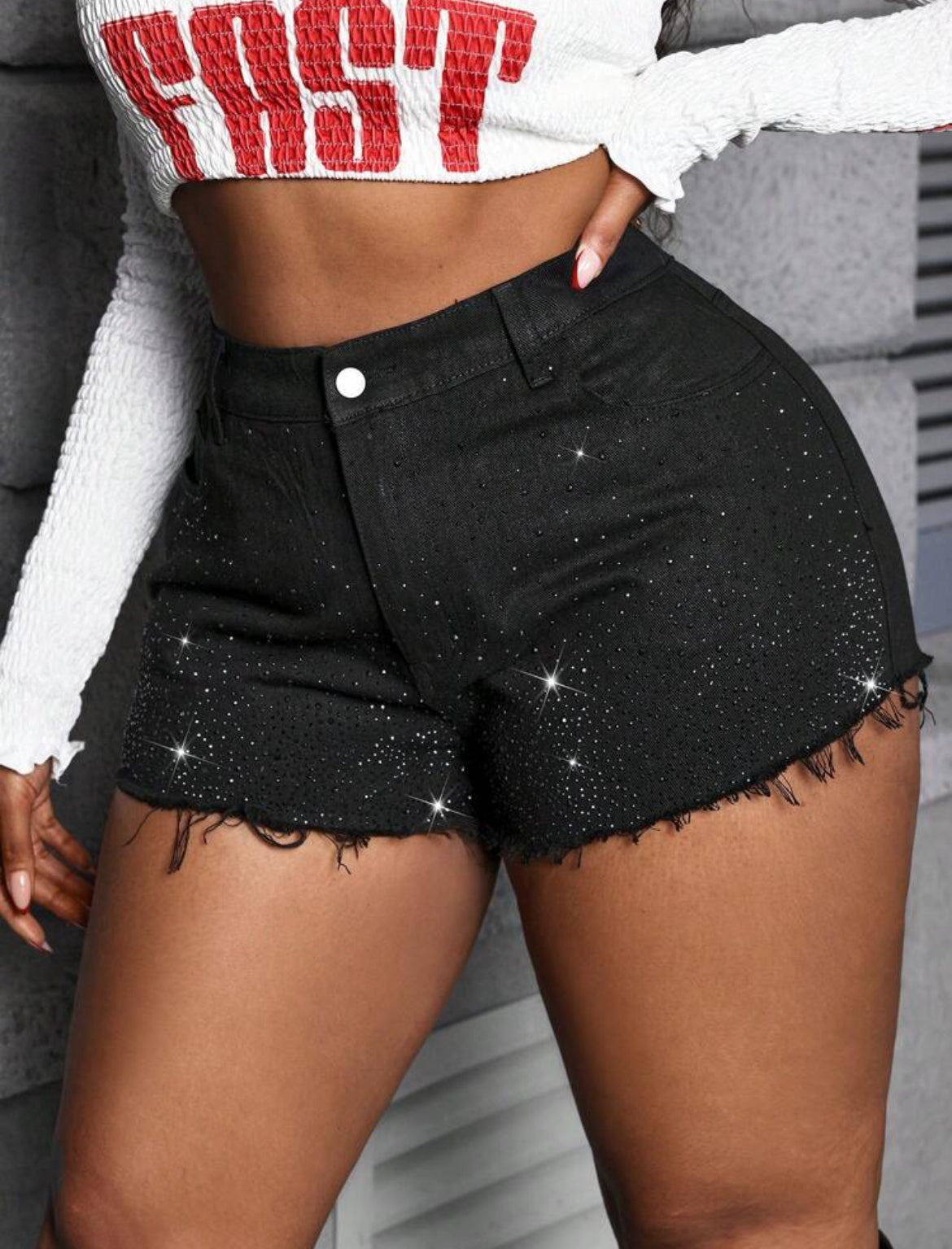 Plus Posh 💋 Black Sequined Denim Shorts