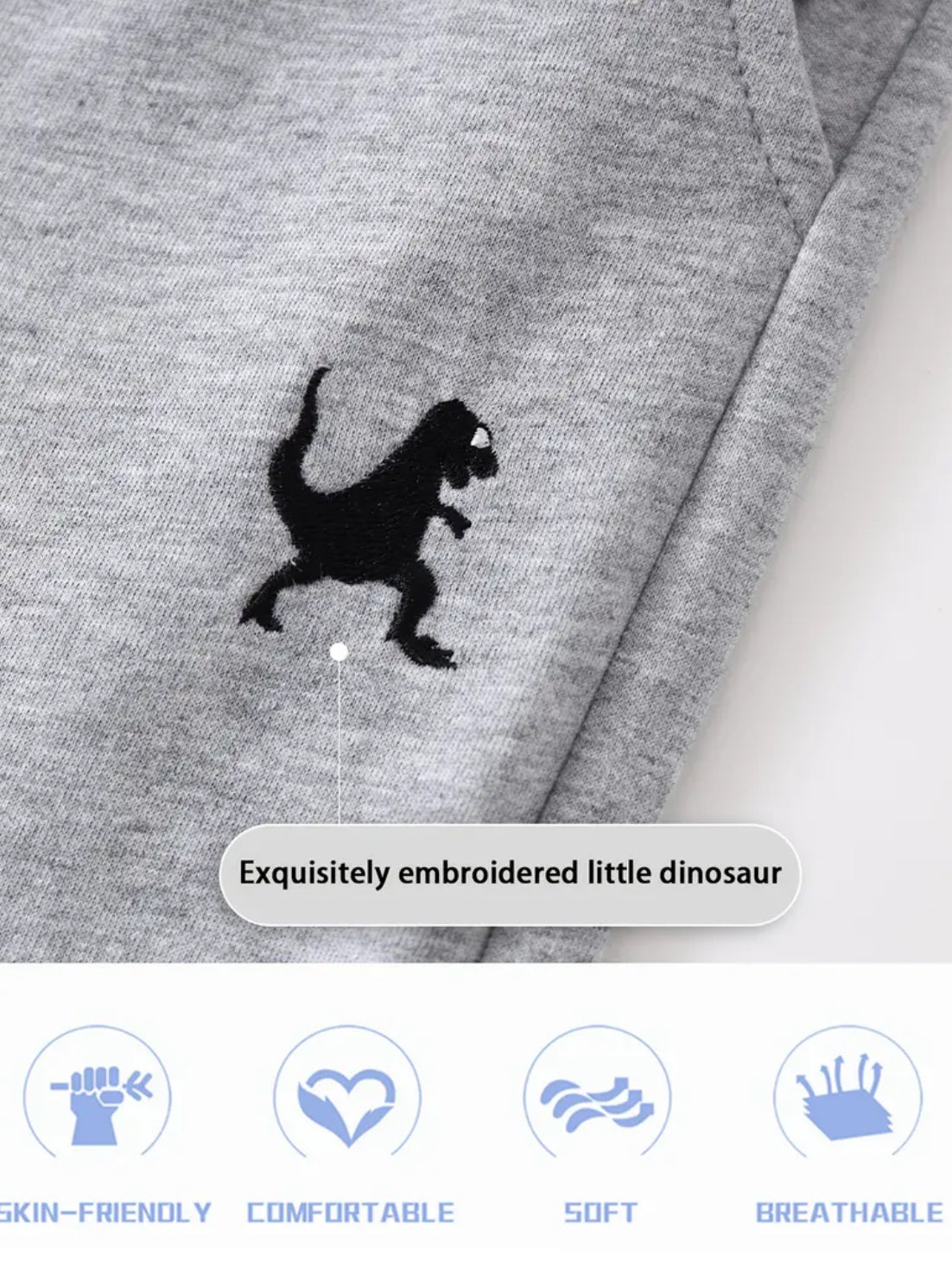 Pantalones cortos deportivos de algodón para niños pequeños con bolsillos: diseño sin cierre y bordado de dinosaurio