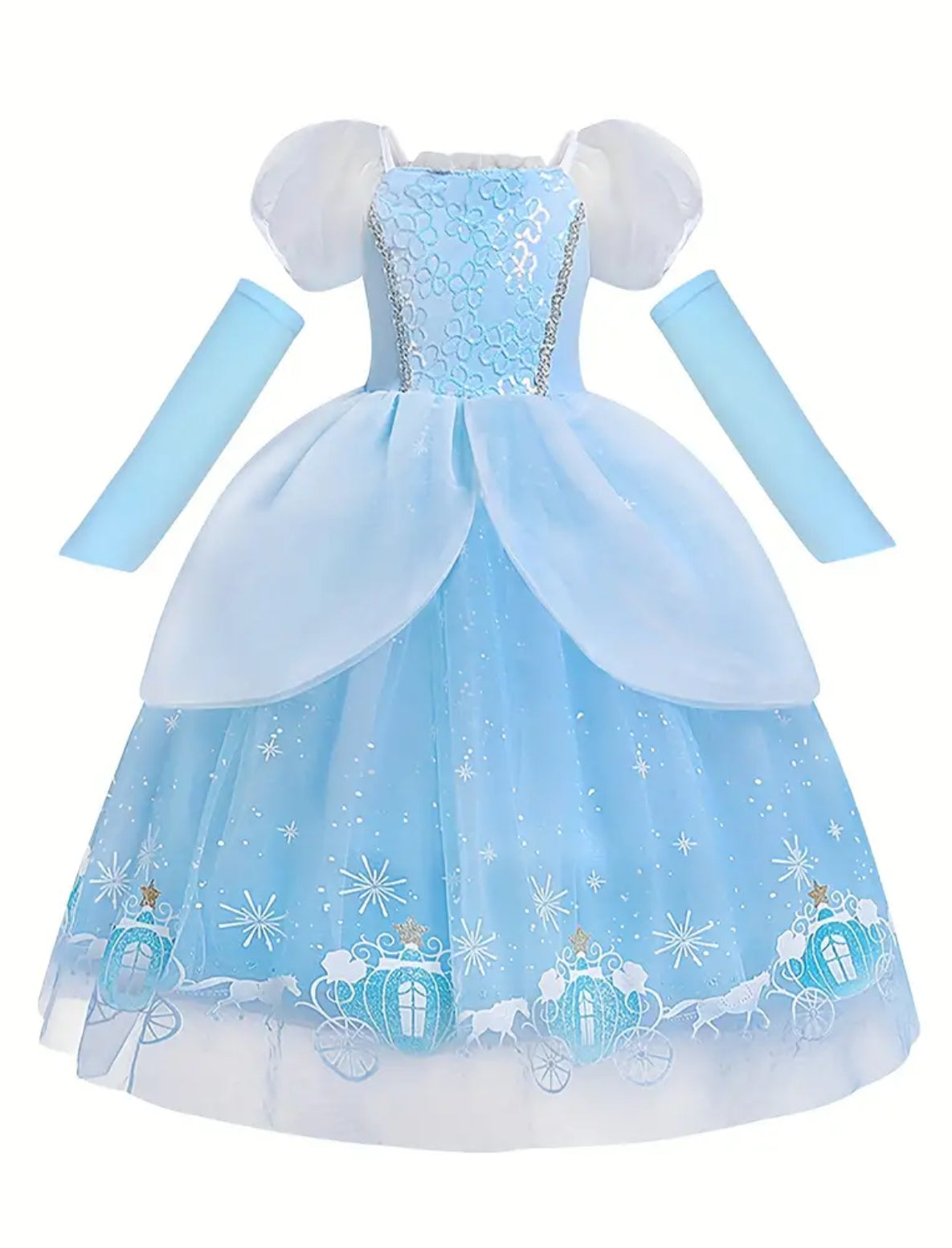 Baby Blue Princess Dresses 👑 Fancy Tulle Sequins Puff Sleeves Dress