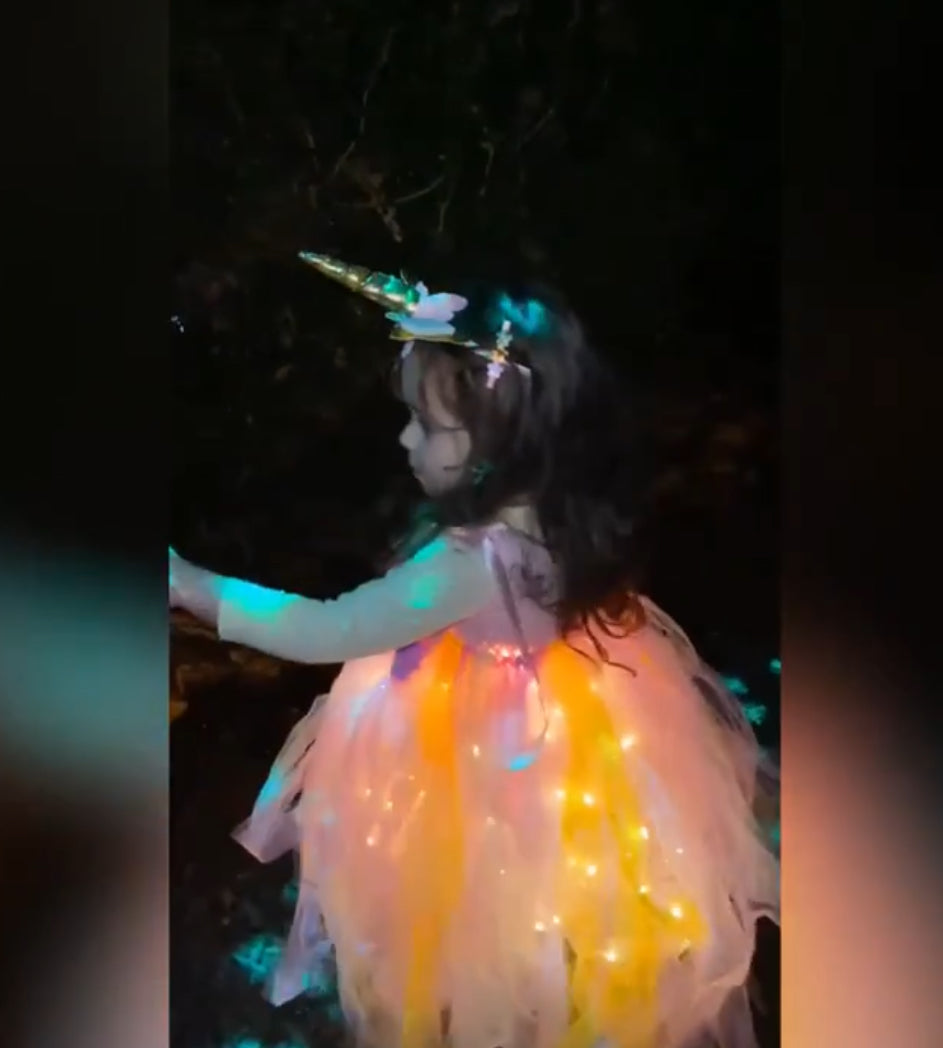 Rainbow Unicorn LED për vajza, kostume elegante të Princeshës TuTu (Nuk përfshihen bateritë)