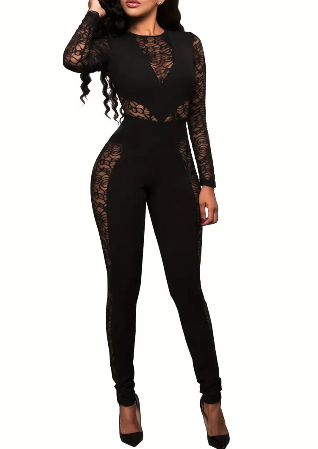 “BlackWidow” Lace, Long Sleeve,Jumpsuit, Nightclub