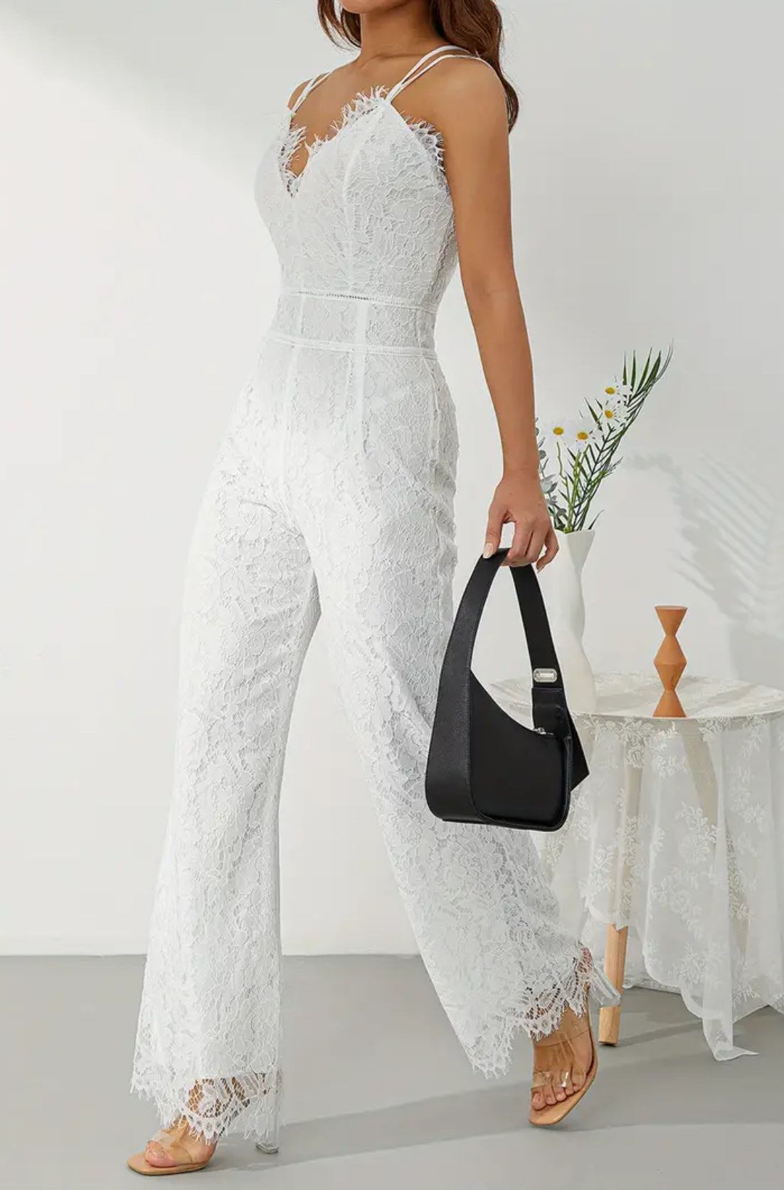 “Sexy Lace” Women's Sleeveless Backless Mesh, Hollow Out Long Pants Jumpsuit