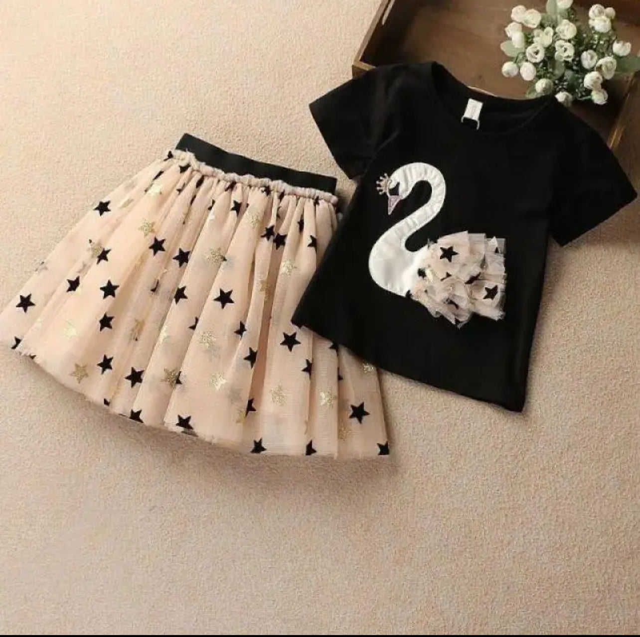 Girls Swan Sequin Skirt,  2Pcs Children Fashion, Top & Skirt, Glam Dresses ✨ Collection