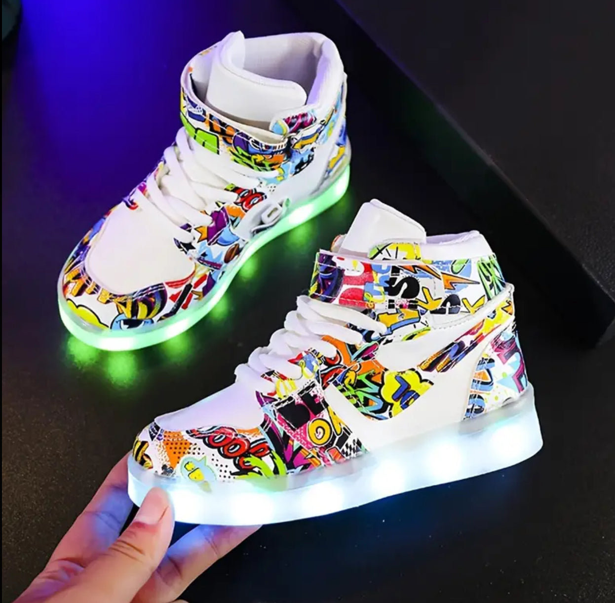 “Graffiti” High Top, Street Style, Charging LED Light Up Skate Shoes, Kids