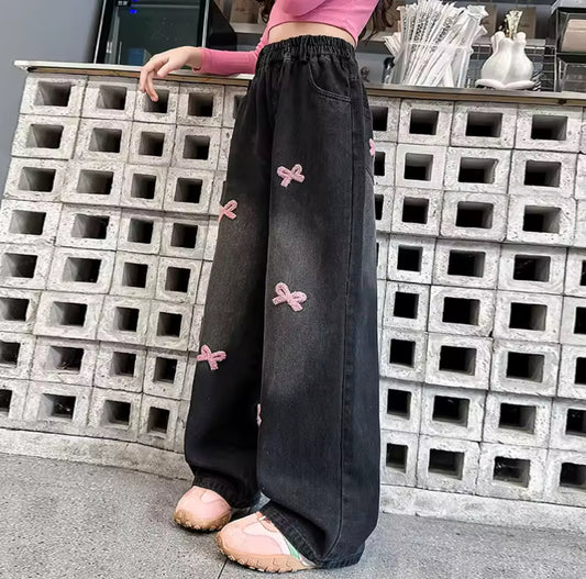 ‘I’M JUST A GIRL’ Pink Ribbons Black Jeans