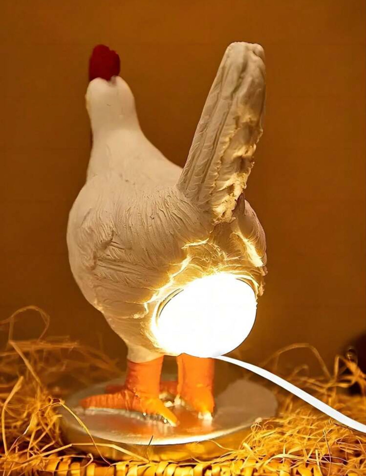 1pc Novel Funny Simulated Rooster Egg Laying Night Light, 3D Resin, USB