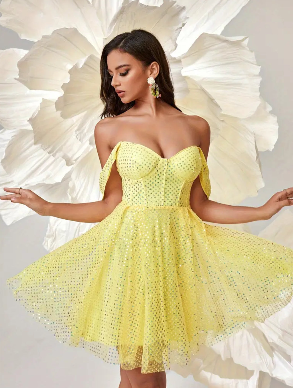 “Sparkling Fairy” Off Shoulder Dress, Bustier A-line Dress