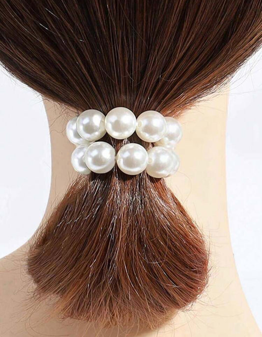 1pc White Faux Pearl Hair Tie | Sophisticated Style Scrunchie