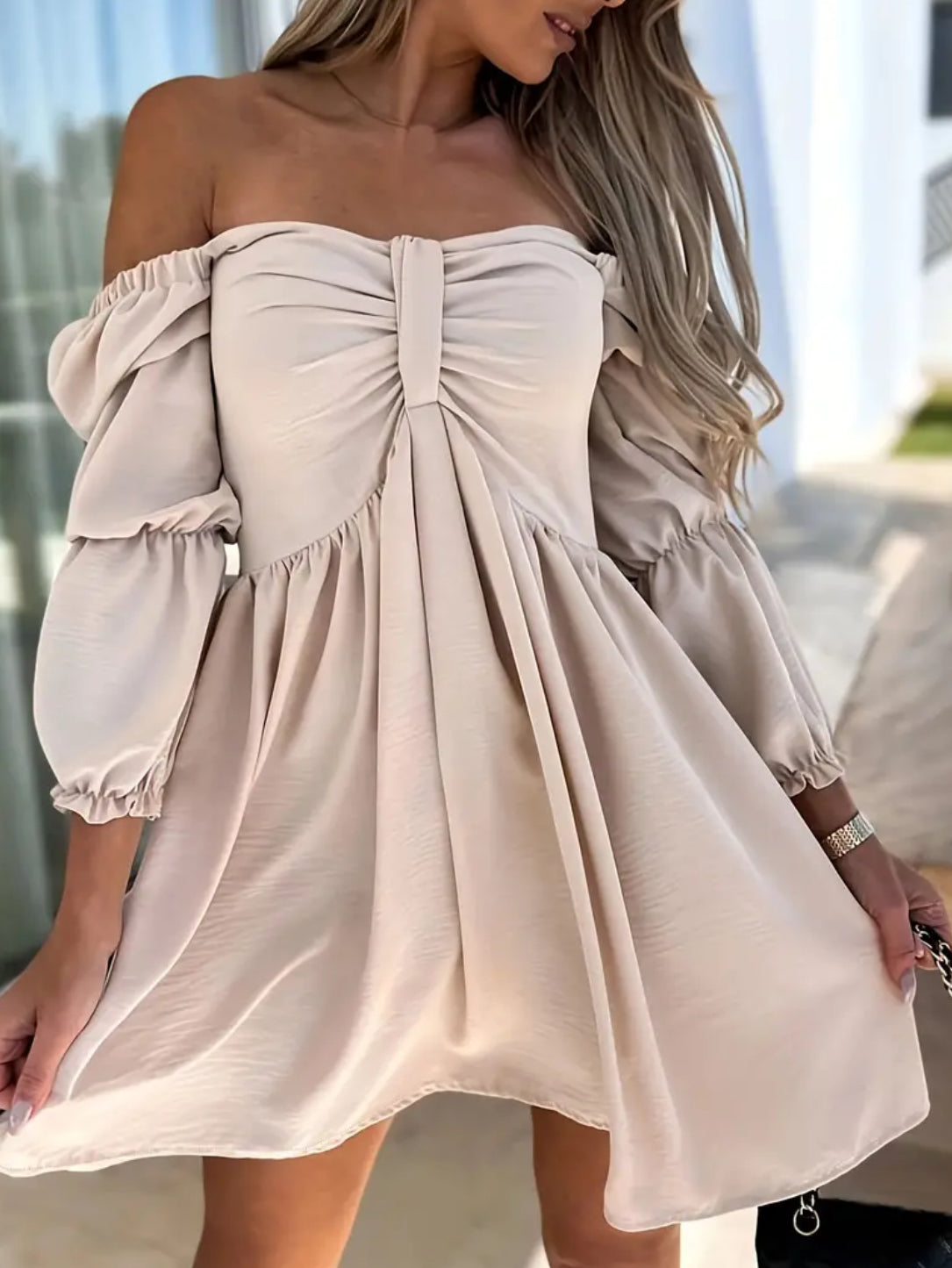 “Romeo” Off Shoulder, Solid Casual Dress