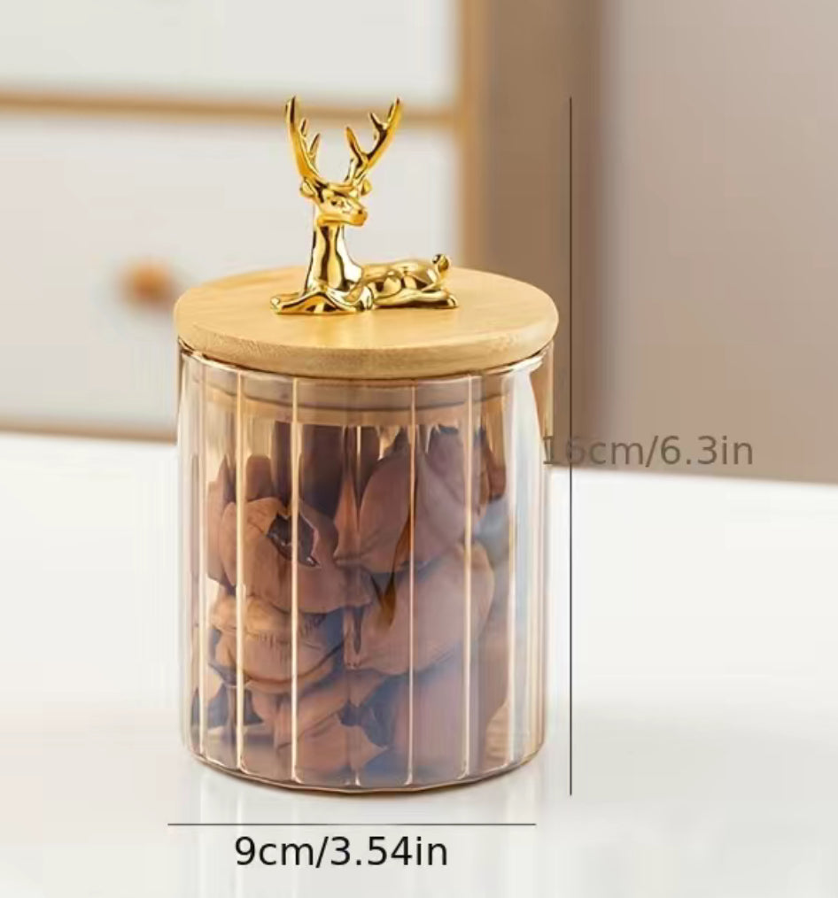 1pc Deer Head Glass Canisters, Champagne Gold