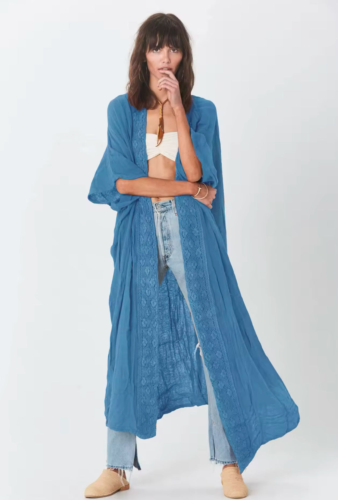 ‘Bohemian’ Maxi Lace Trimmed Kimono