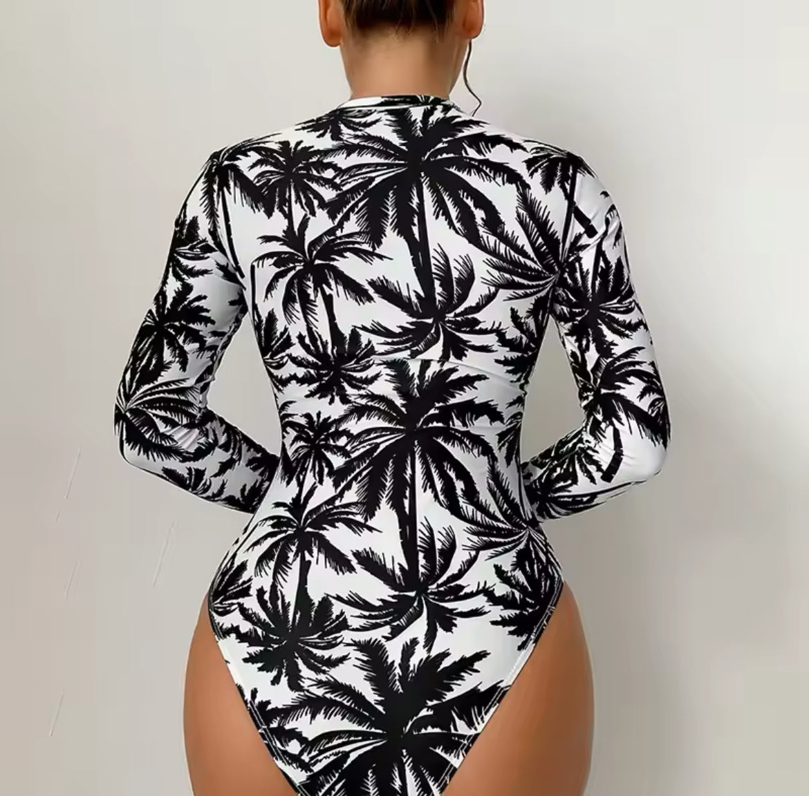 Women’s One Piece Long Sleeve Cali Noir Palms Swimwear